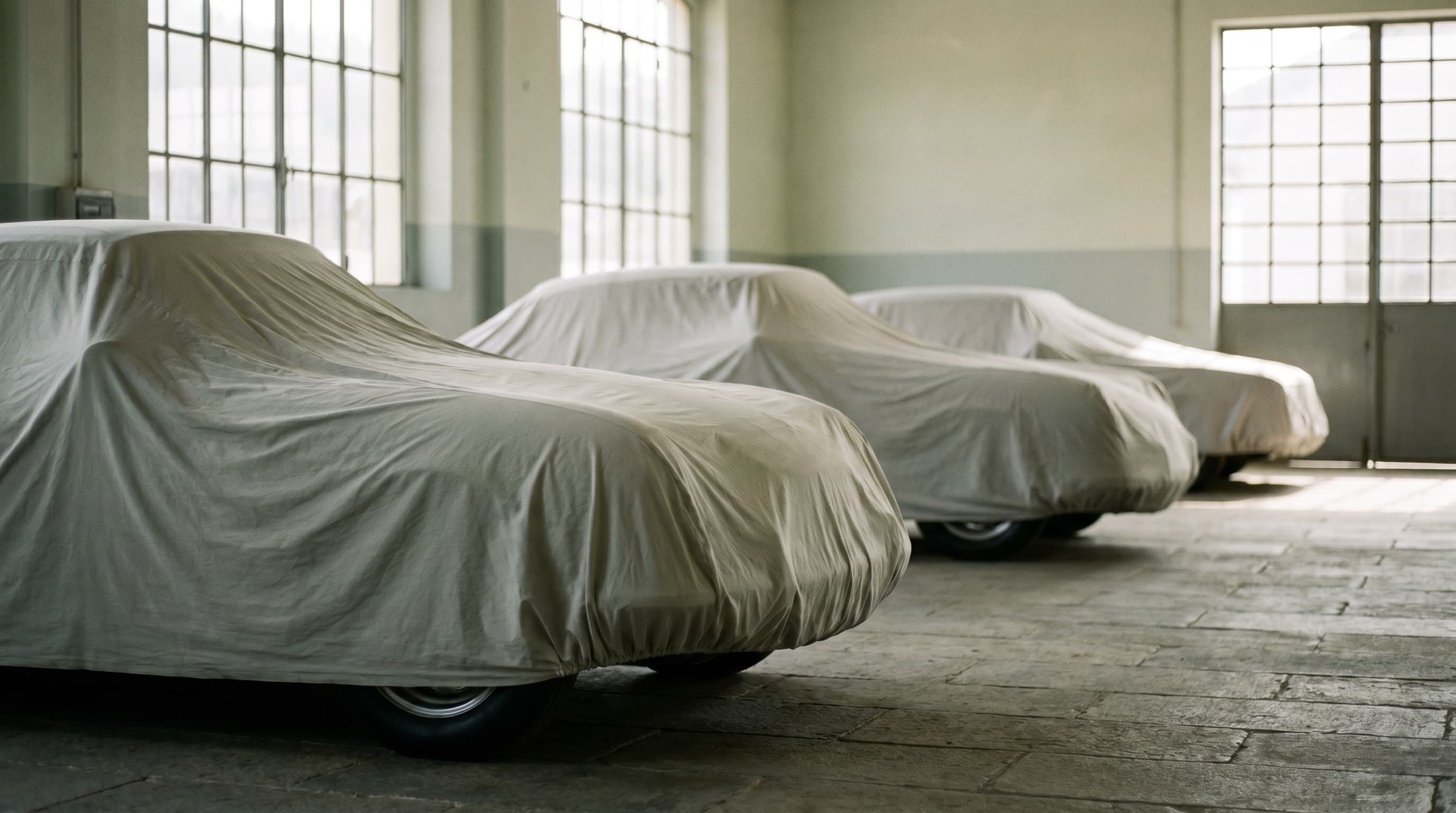 A private collector's garage in warm light